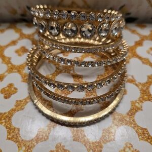 Paparazzi Hostess Gift - Elegant Gold Rhinestone & Crystal Bangle Set